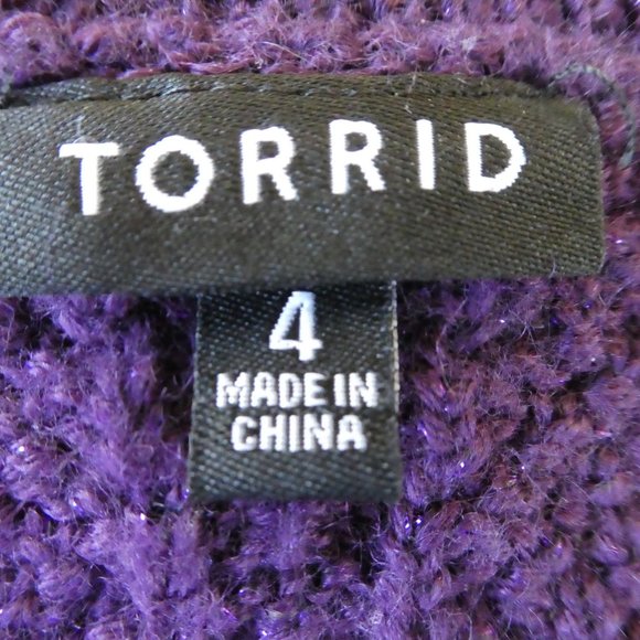 Torrid V Neck Sweater Tunic Metallic Purple Cable 3D Knit WooL Blend 4X - Picture 8 of 11